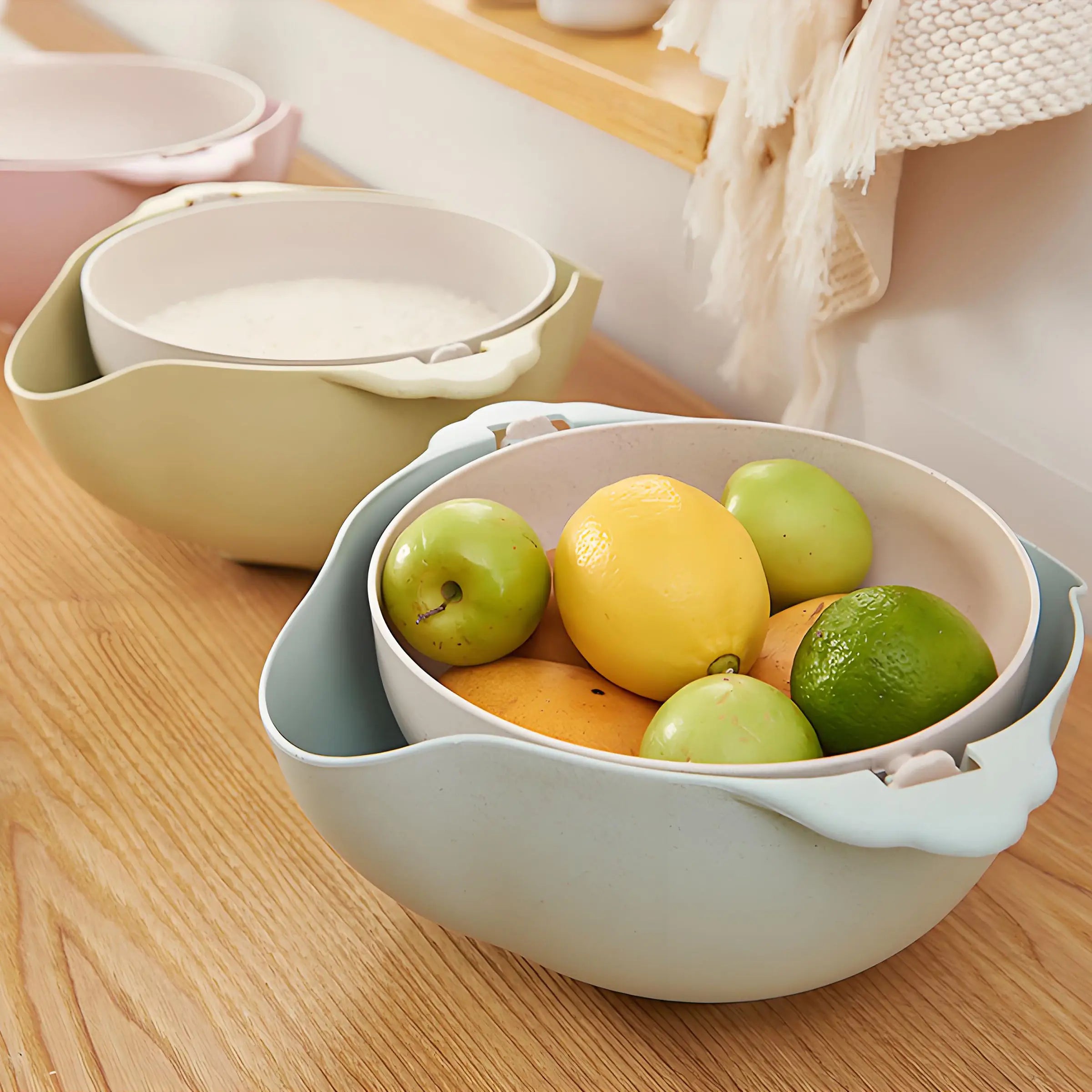 High Quality Dual-Layer Plastic Drain Basket Multi-Functional Food Storage Container for Fruits and Vegetables for Kitchen Use
