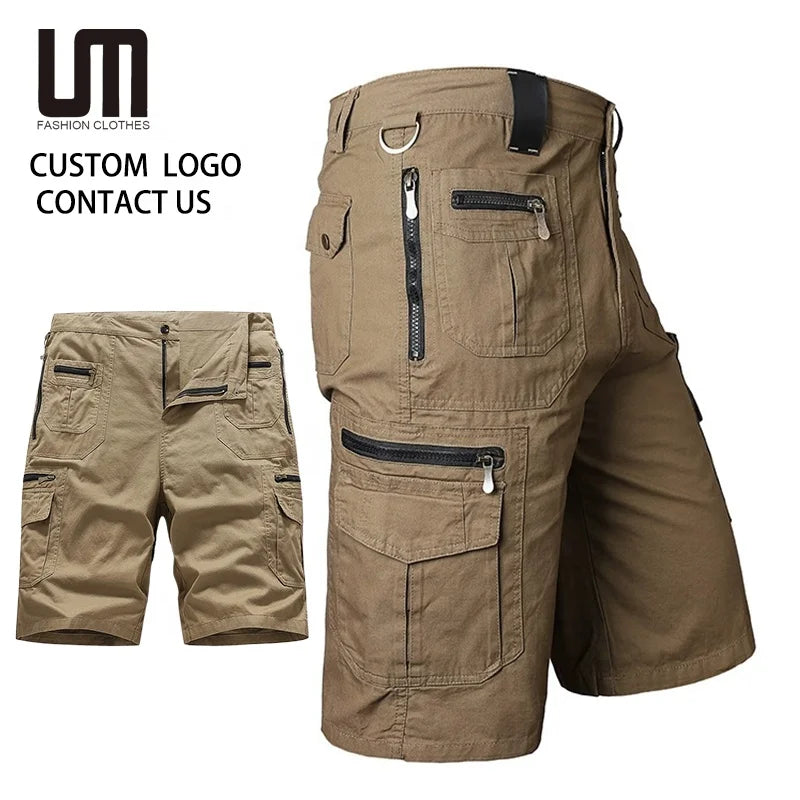 2025 Men's Cargo Shorts Breathable Cotton Summer Knee-Length Casual Sports Shorts with Multi-Pockets Loose Fit for Hiking & Work