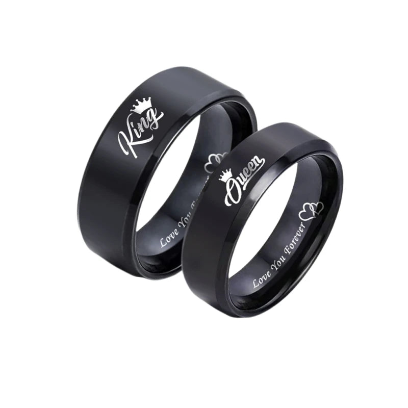 Fashion Classic Stainless Steel Couple Rings Popular Design King Queen crown Wedding Rings Birthday Gift Jewelry