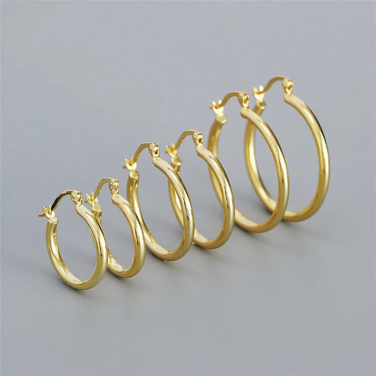 SP Luxury High Quality Fashion Multi Sizes 15/20/25MM Gold Plated 925 Sterling Silver Hollow Big Hoop Huggie Earrings