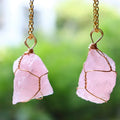 Hot Sale Natural Pink Crystal Raw Stone Wire Wrap Pendant Irregular Stone Copper Wire Wrap Pendant Necklace