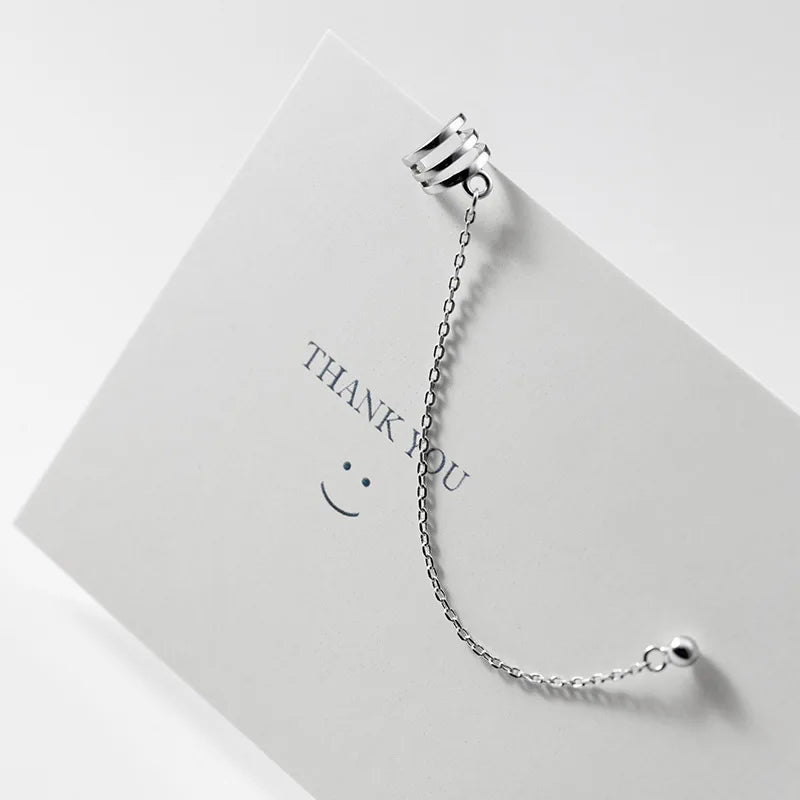 1 Piece Fashion 925 Sterling Silver Geometric Non Pierced Ear Cuff Minimalist Long Chain Clip on Earrings Jewelry for Women