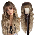 WH16 Hot Selling Fashion 26 Inches Bangs Long Curly Hair Synthetic Fibre Full Head Wigs Water Wave Wig Women Hair