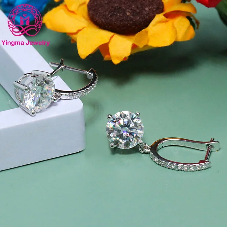 Bling Trending Women Jewelry 2 Carats X 2  Per Pair Round Brilliant Cut 14K White Gold  Moissanite Hoop Earrings for Wedding