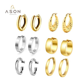 Ason Stainless Steel 18k Gold Plated Huggie Earrings Chunky Low Allergy Fashion Jewelry Gift Hoop Earrings for Women and Girls
