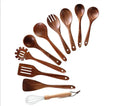 Hot Sale Reusable Food Grade  Teak  Household  Spoon Spatula Fork Ladle Tong Turner Cooking Wooden Kitchen Utensil Set