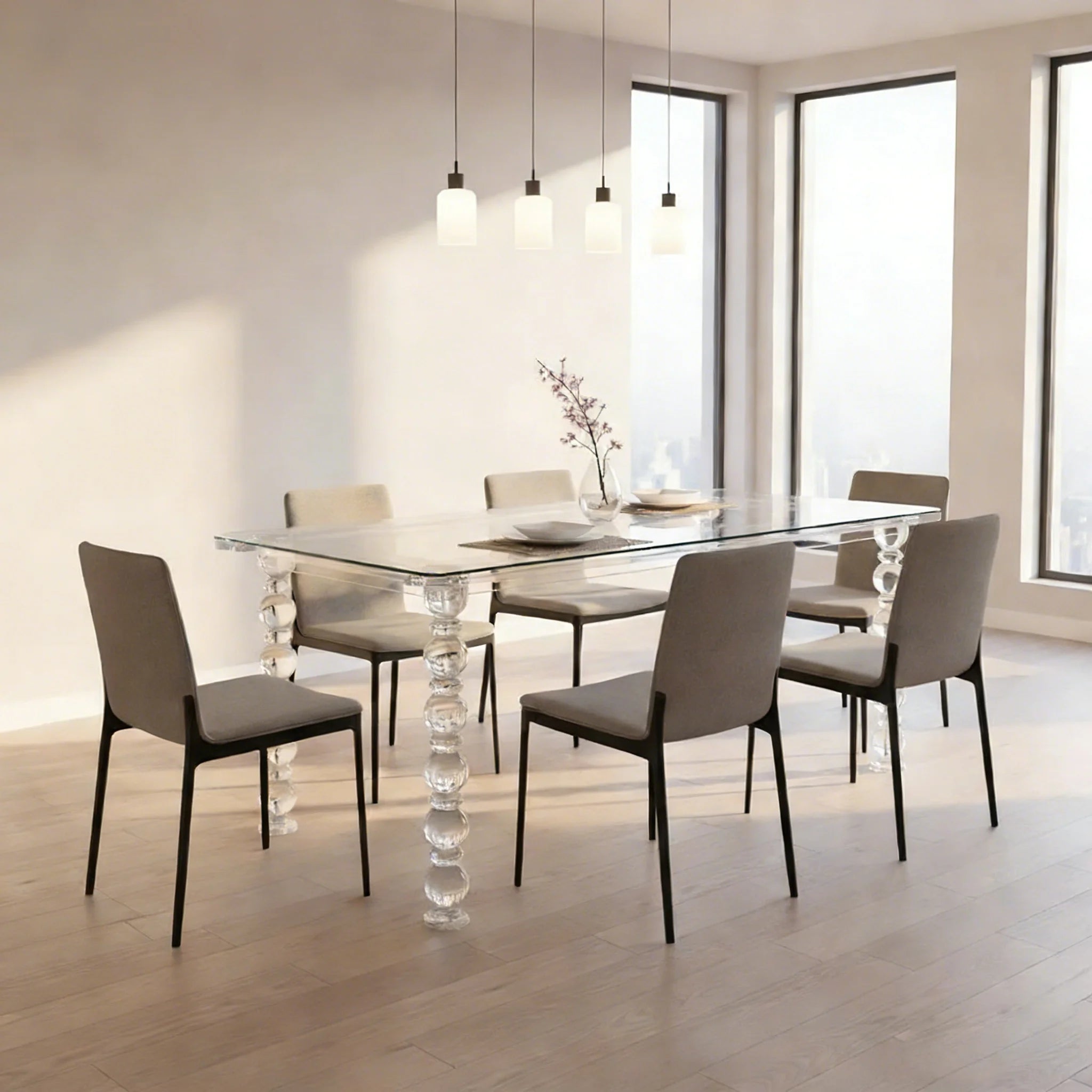 Luxury Hotel Rectangular 6-Seater Glass Table Handmade Modern Nordic Acrylic Dining Room Table Assembled for Weddings