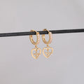 Double Heart Shape Earrings CZ Diamond Gold Plated Brass Huggie Hoop Cute Style Religious Alloy Jewelry for Women for Parties