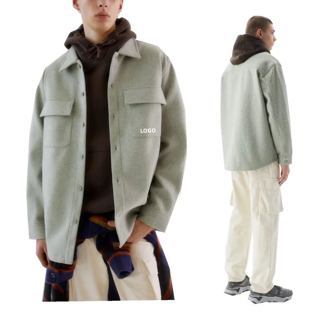 Custom Design Patchwork Long Sleeve Shirts Street Wear Fashion Casual Wool Blend Winter Plaid Flannel Custom Unisex Overshirt