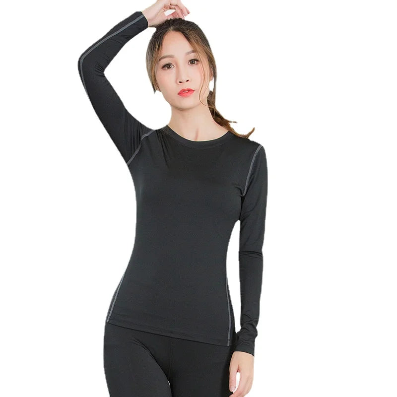 Women's PRO Tight Training Long-sleeved Sports Fitness Yoga T-shirt Quick Dry Shirt Clothes Female Compression Tshirt