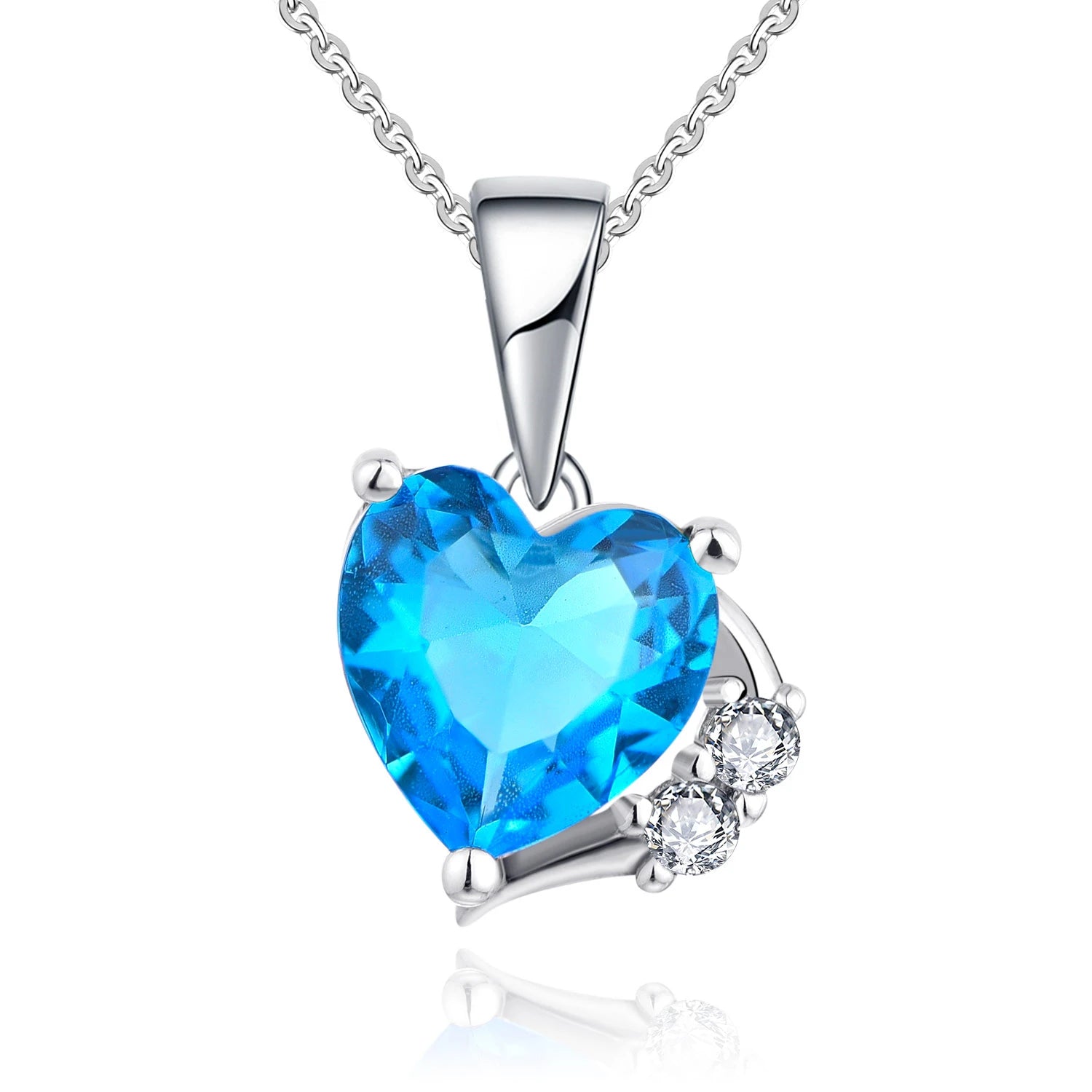 YILUN 925 Sterling Silver Heart Blue Zirconia Pendant Rhodium Plating Romantic Love Pendant Necklace Jewelry for Women