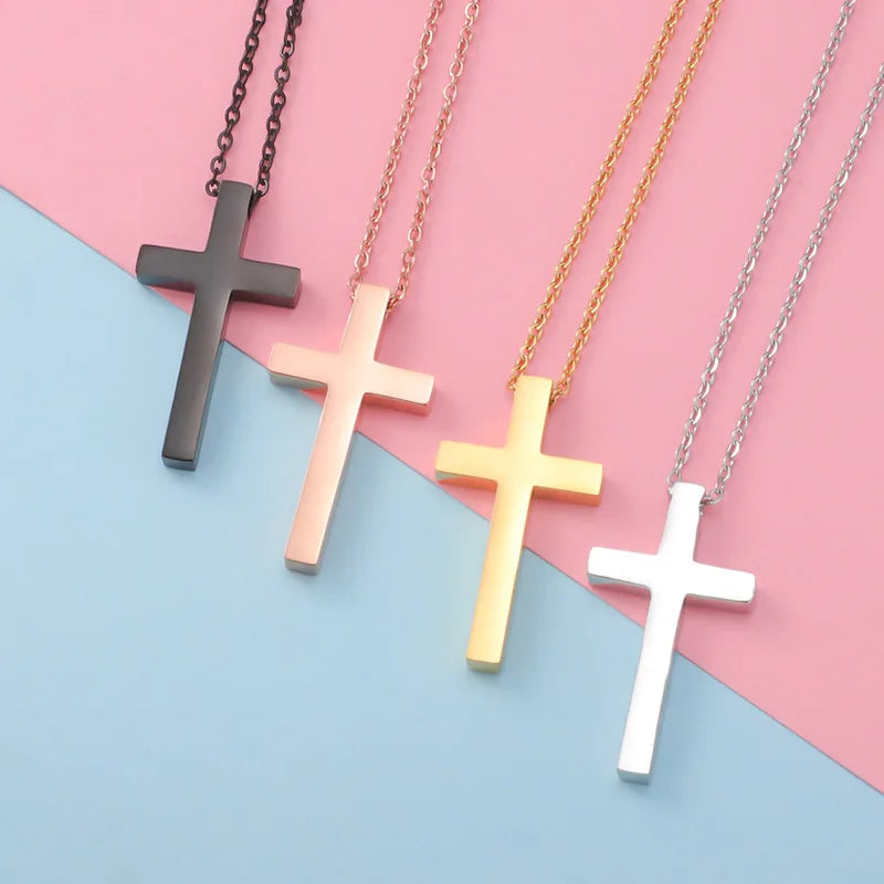 Cross Necklace Plated Gold Silver Black Prayer Choker Cross Pendant Necklaces for Men Jewelry Gift Custom OEM Stainless Steel