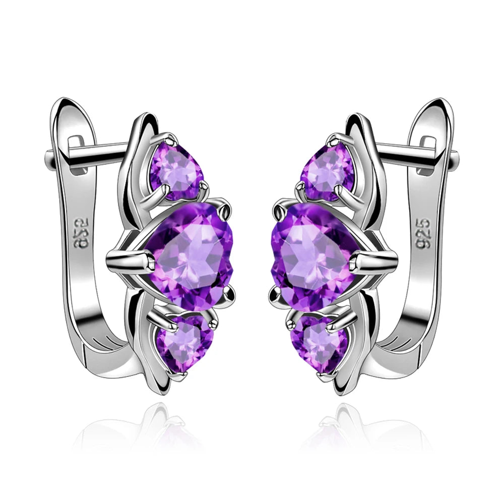 A409 Strong Supplier Network Heart Cut 7x7mm Amethyst 925 Sterling Silver Natural Purple Gemstone Chinese Jewelry Earrings
