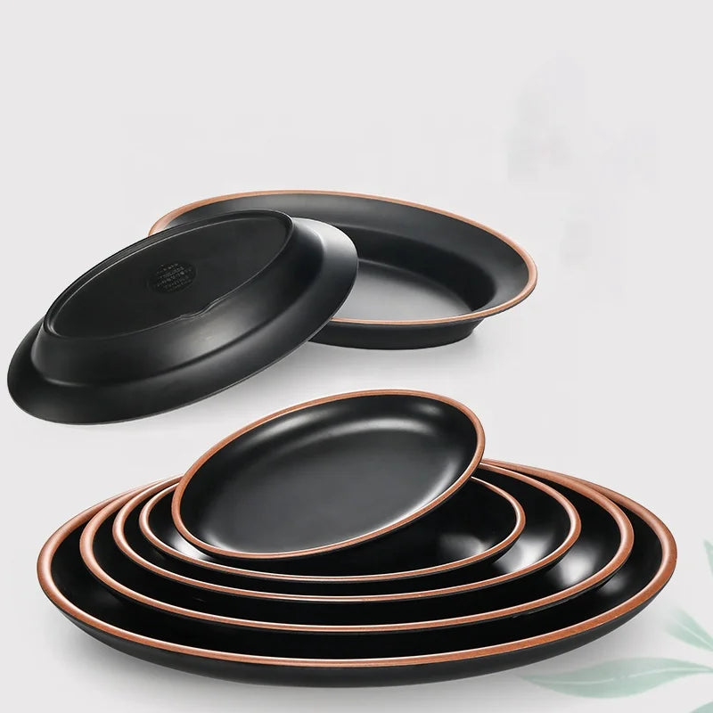 Black Matte Dinner Plate New Design Unbreakable Melamine Charger Serving Dishes Plates for Restaurant