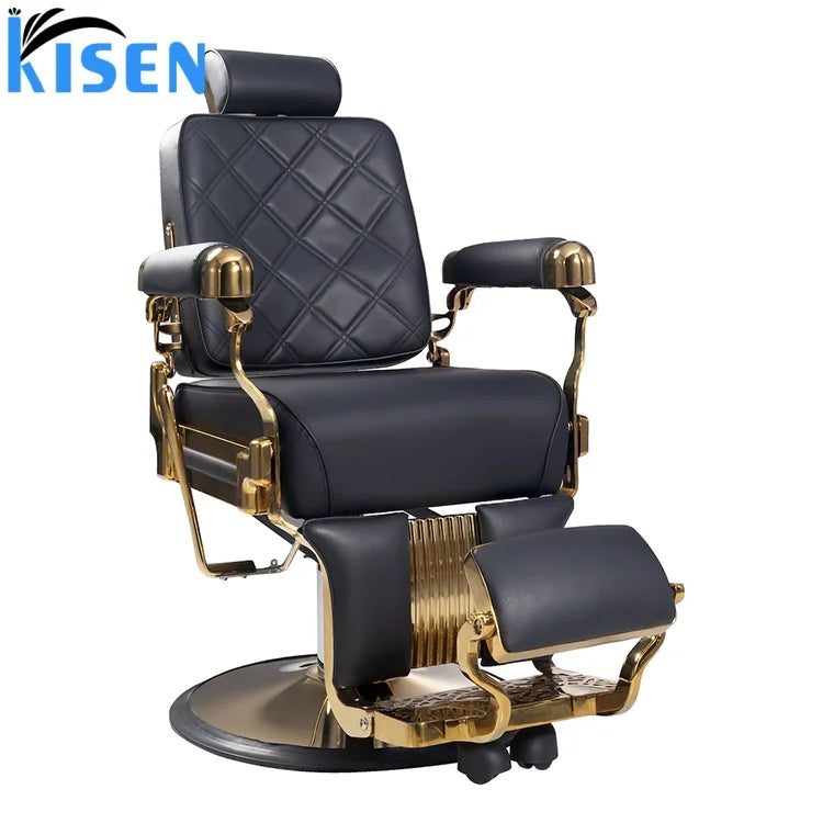 Good Quality Antique Style Black Gold Barber Shop Chair With Pedal Hair Salon Equipment Swivel and Height Adjustable for Sale
