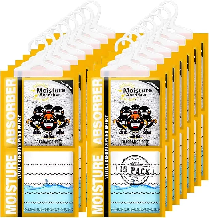 15-Pack Yellow Hanging Closet Dehumidifier Bags 25g Activated Charcoal Moisture Odor Eliminator Max Odor Damp Musty Smell