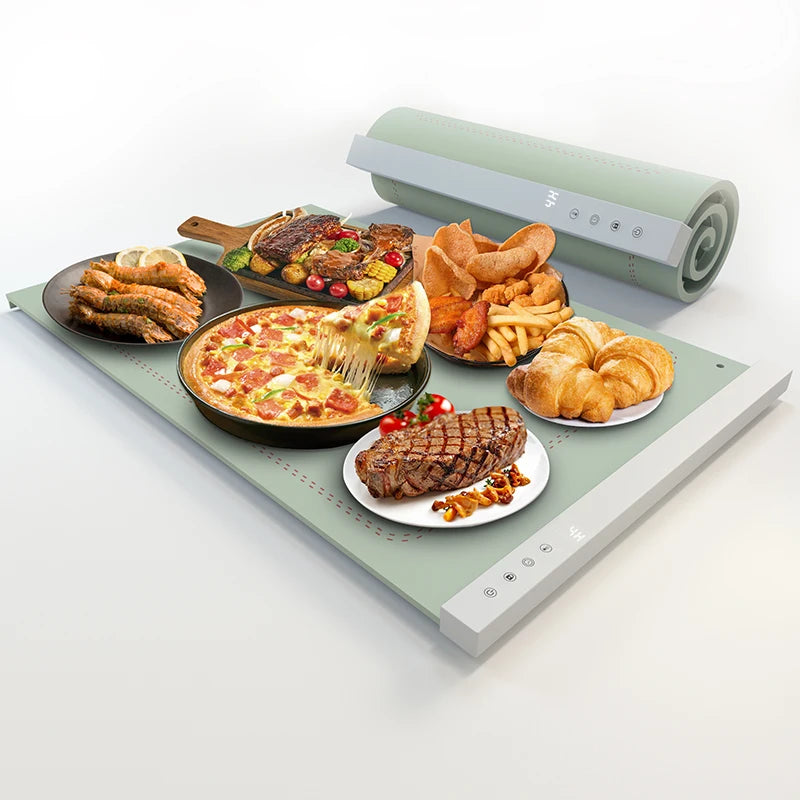 Kitchen New Foldable Small Portable Electric Food Warming Tray Silicone With Adjustable Temperature Roll up Food Warming Mat