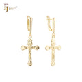 FJ Fallon Fashion Jewelry Crucifix Jesus Catholic Cross Drop Clip-On Earrings Plated in 14K Gold Brass Based
