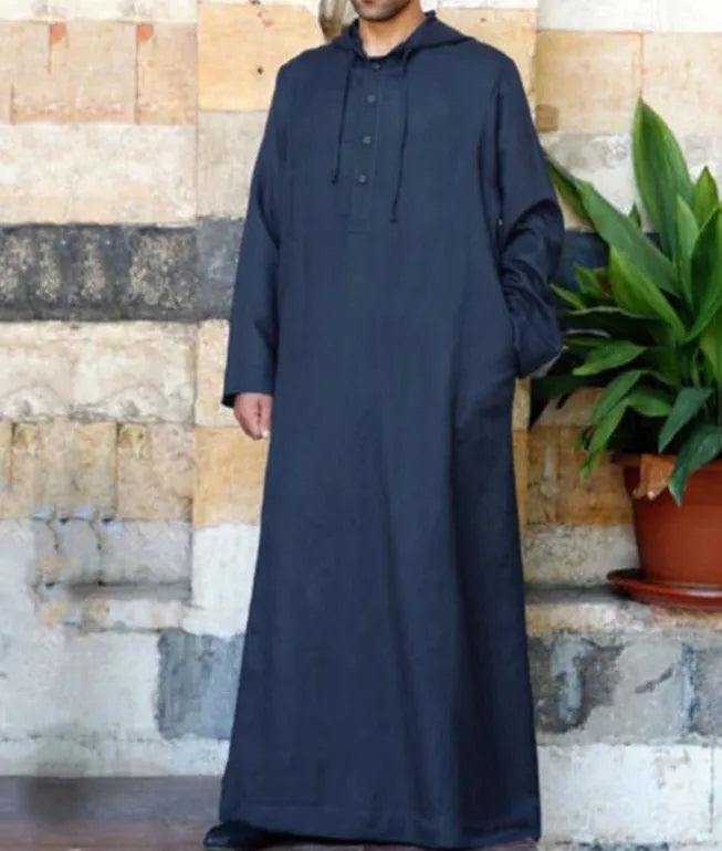 S-5XL Arabic Style Simple Long Men's Hooded Shirt Muslim Men's Robes Middle East Long Sleeved Hooded Robe