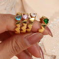 Personality Trendy Minimalist Jewelry Heart Ring Stainless Steel 18K Gold Plated Heart Gemstone Finger Ring Jewelry
