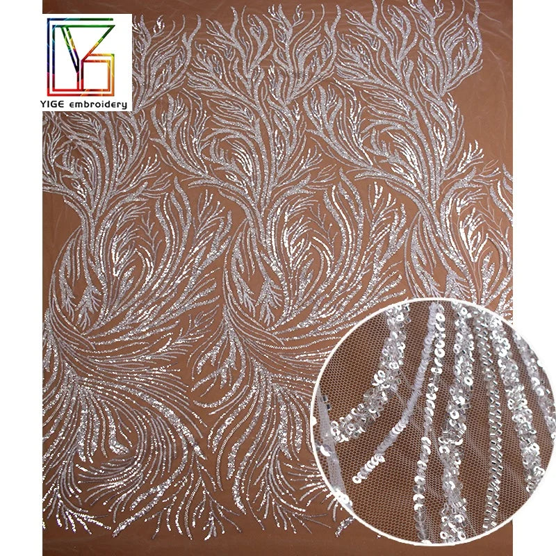 Supplier Hot Sale Women White Tulle Spangle Lace African Luxury Heavy Beaded Mesh Fabric Mesh Embroidered Bridal Lace Fabric