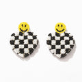 2024 Handmade Trendy Happy Smile Face Lattice Heart Shape Huggie Earrings with Zircon Stone Fashion Jewelry for Women