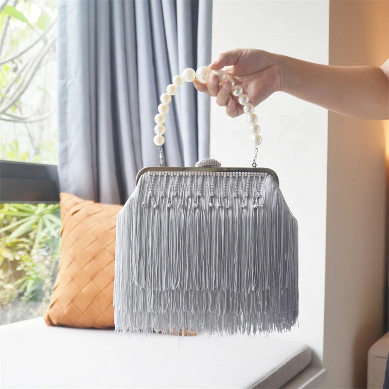 2025 Fashion Tassel Clutch Bag Pearl Handle Bags Ladies Party Purse Handbag Manufacturers of Purses Luxury Expensive Woman Bags