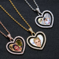 Collar De Fotos Customize Heart Photo Necklace Custom Photo Memory Pendant Double Medallions Picture CZ Picture Necklace