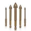 SUBORUI Amber Coated Quick Change Hex Shank Cross Carbide Tip Tile Glass Drill Bit Porcelain Set for Glass Ceramic Brick Drill