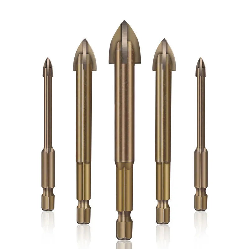 SUBORUI Amber Coated Quick Change Hex Shank Cross Carbide Tip Tile Glass Drill Bit Porcelain Set for Glass Ceramic Brick Drill