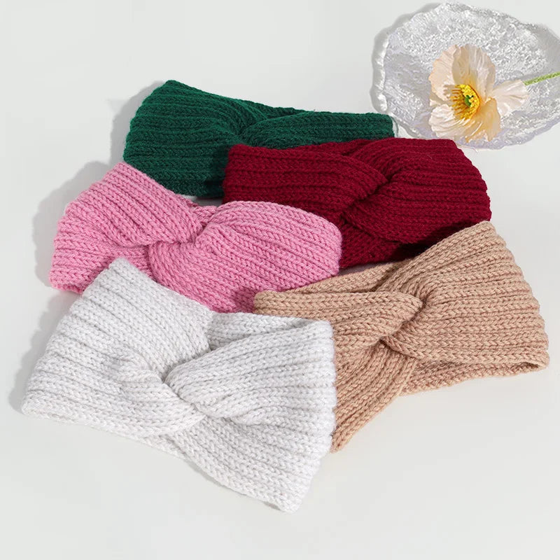 Wholesale Woolen Yarn Knitted Gradient Color Knot Cross Headband Women Vintage Hair Bands Stripe Simple Party Hair Accessories