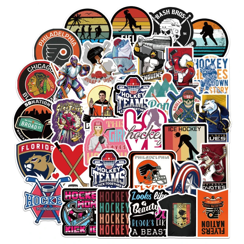 100Pcs Ice Hockey Cool Sport Graffiti Decorative Stickers for Laptop Car Motorcycle Wall Sports Stickers