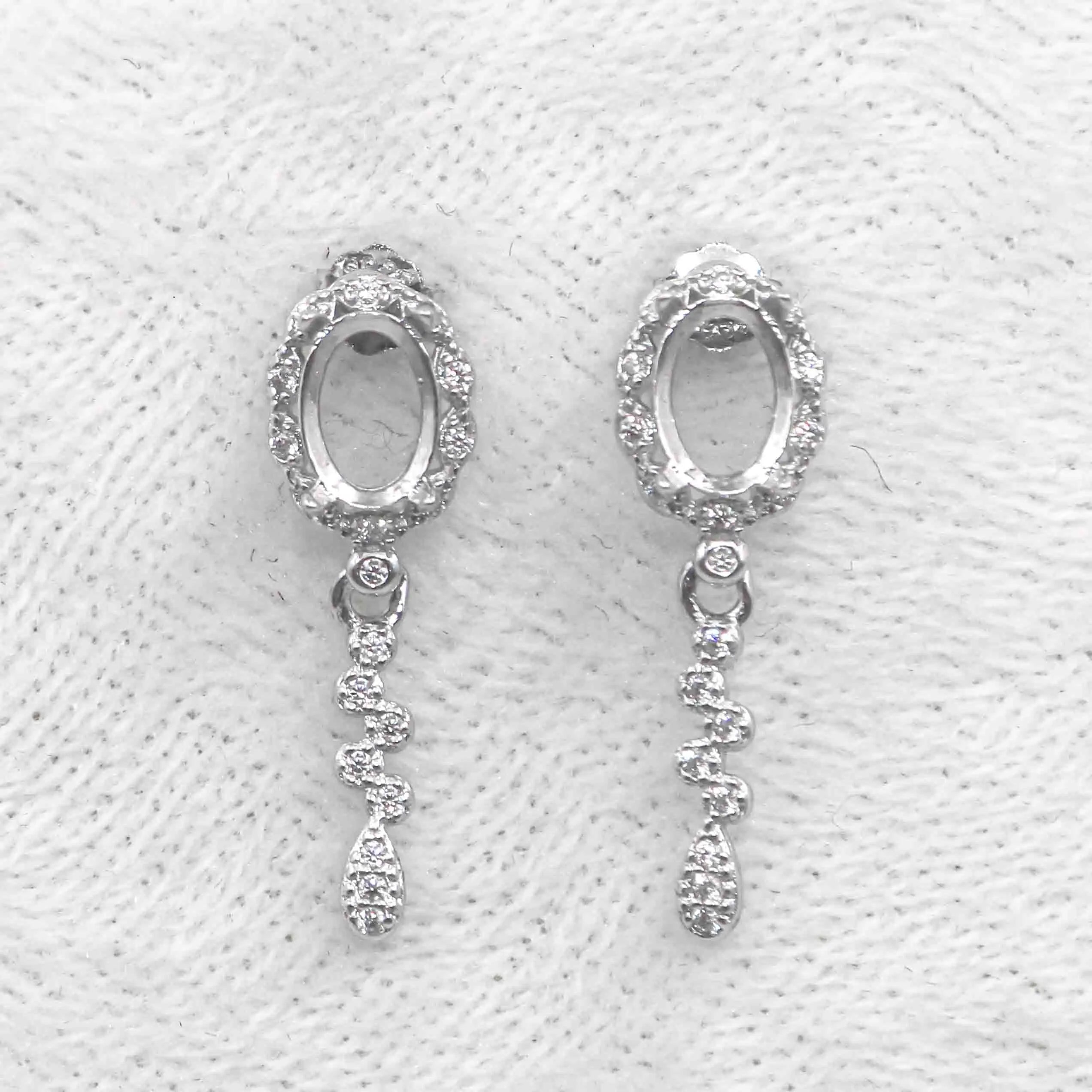 Sterling Silver 5*7mm Semi Mount Stud Eardrops Empty Frame Support Blank Setting S925 Base Without Center Stone DIY for Inlay