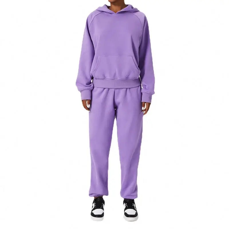 2022 Autumn Custom Logo Cotton French Terry Sports Sweatsuit Tracksuits for Women Sweatpants and Hoodie Set