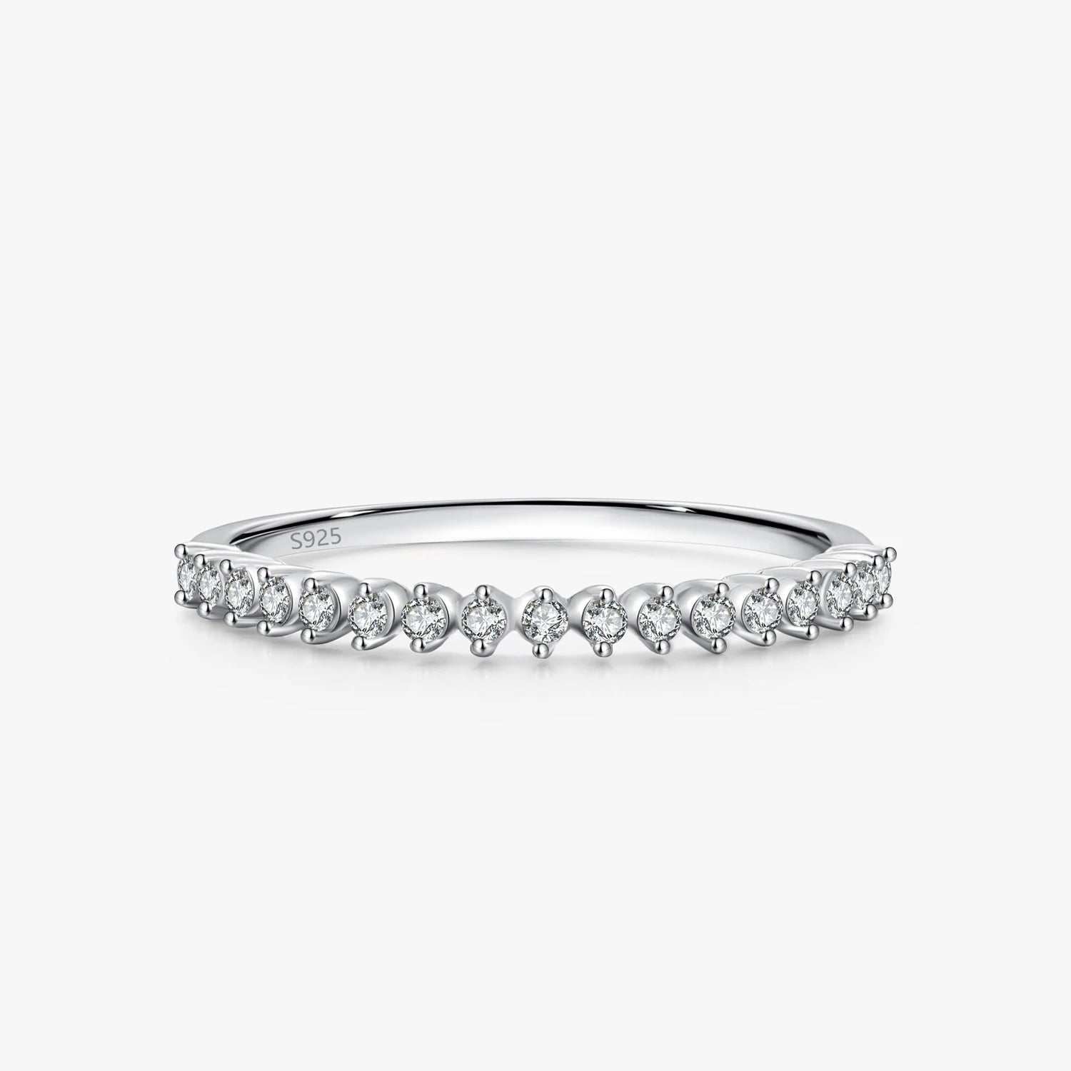 Ailmay Real 925 Sterling Silver Simple Sparkling Clear CZ Stackable Finger Ring for Women Girls Anti-allergy Fine Jewelry Gifts
