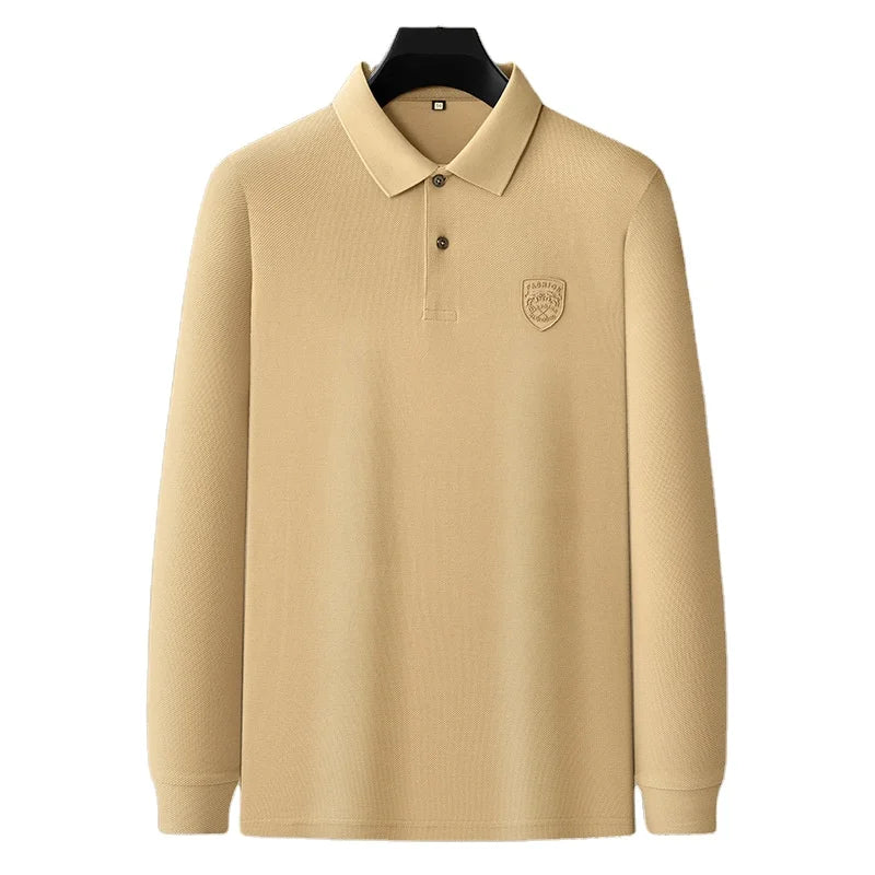 Luxury Men's 100% Cotton Long Sleeve for Polo Shirt Casual Golf Print T-Shirt with Embroidery