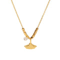 Fashion High Quality Geometric Ginkgo Leaf Pendant 18K Gold Design Choker Stainless Steel Chains Necklace Jewelry for Women