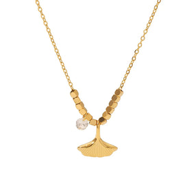 Fashion High Quality Geometric Ginkgo Leaf Pendant 18K Gold Design Choker Stainless Steel Chains Necklace Jewelry for Women