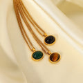 Fine Jewelry Gem Stone Necklace 18K Gold Plated Stainless Steel Oval Colorful Natural Stone Pendant Necklace