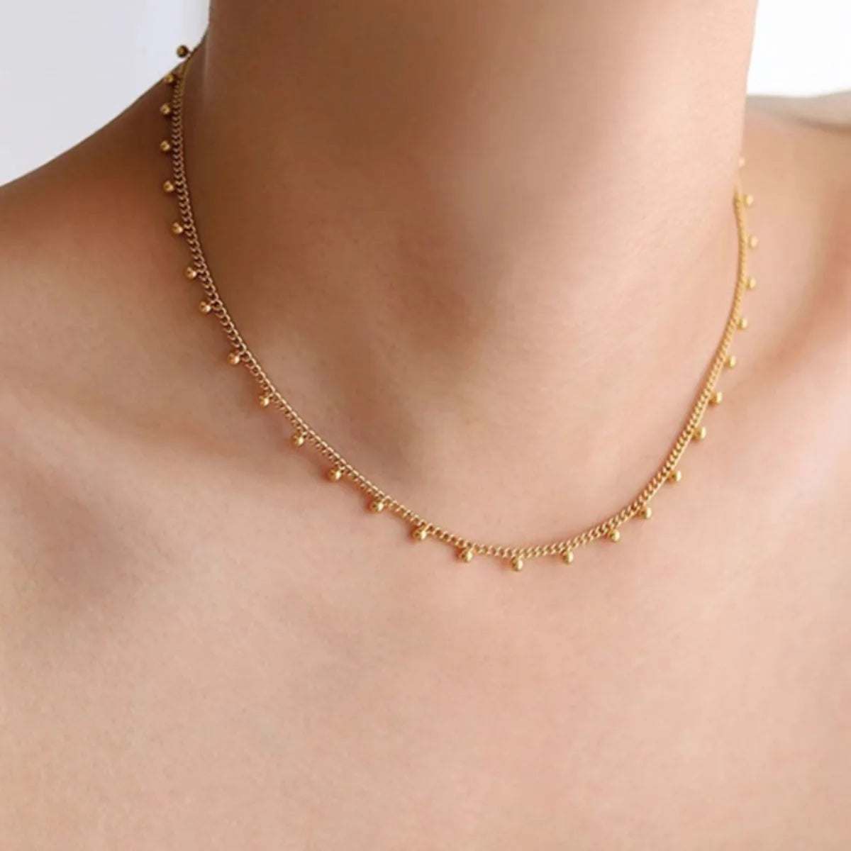 Stainless Steel Fashion Lace Gold Bead Bean Necklace Simple with High Grade Layered Collar Necklace for Women