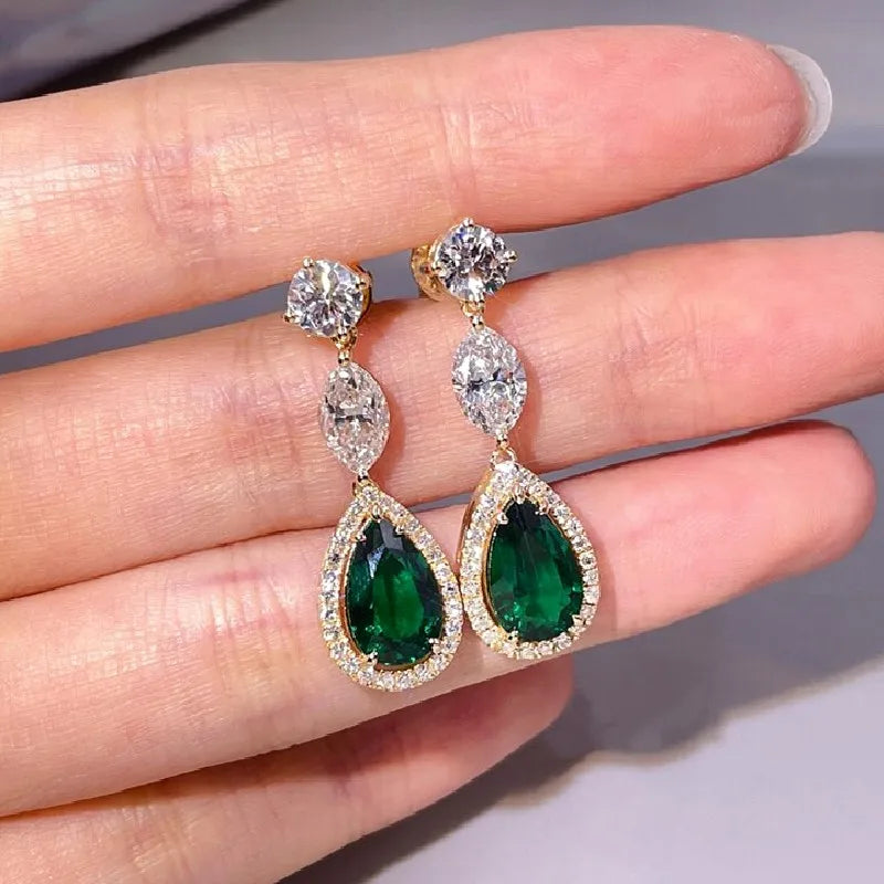 CAOSHI Wholesale Emerald 18K Gold Plated Bride Jewelry Women Crystal CZ Marquise Cubic Zirconia Green Gemstone Drop Earrings
