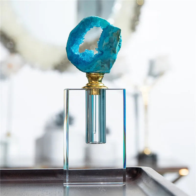 Diy Wholesale Custom Design Natural Agate Crystal Stone Glass Empty Perfume Bottle