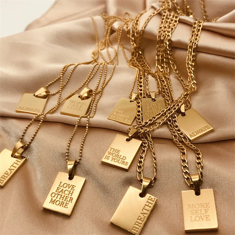 2025 Summer Waterproof Stainless Steel 18K Gold Necklaces Love Each Other More Necklace Figaro Chain Necklace Couple Jewelry