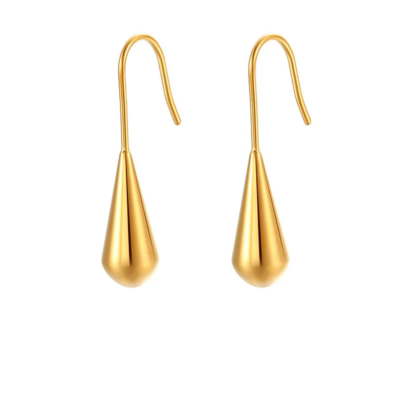 Hot Sale Gold Plated Geometric Drop Earrings Luxury Stainless Steel Water Drop Hook Drop Earrings Jewelry for Women