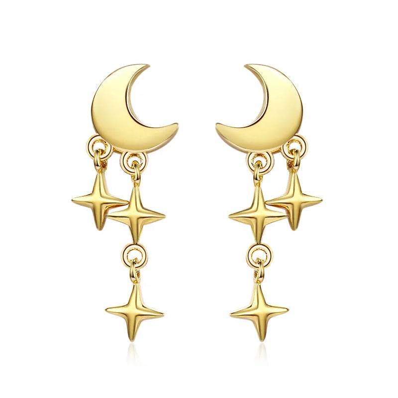 Wholesale Fashion Star Moon Shape Zircon Earrings 18k Gold Plated Girl Stud Earrings Wedding Anniversary Party Hot Selling