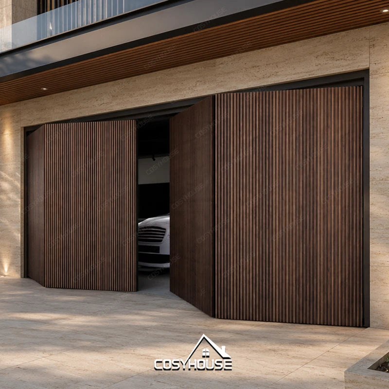 Cosyhouse Modern Electric Automatic Foldable Garage Door Residential Accordion Bi-fold with Wood Finished Sectional Folding Door