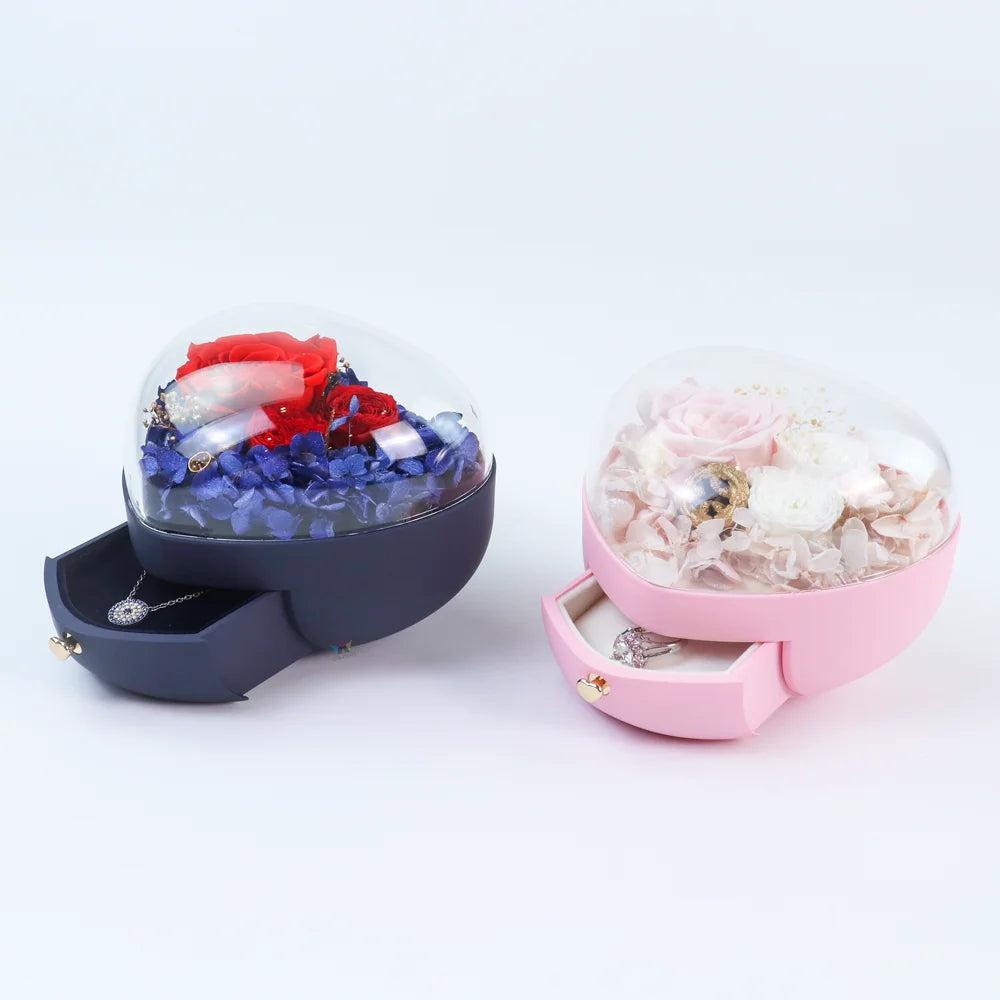 Unique Heart Acrylic Flower Bouquets Gift Boxes Holiday Jewelry Rose Flower Soap Packaging Gift Box