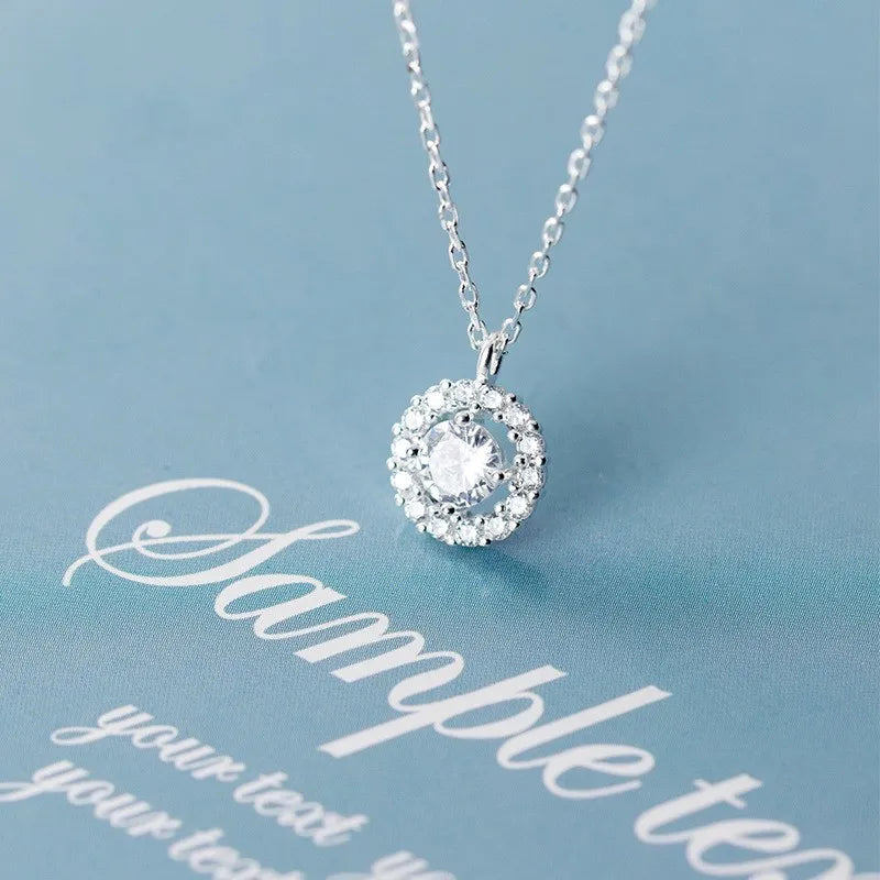 Luxury Cubic Zirconia Round Pendant 925 Sterling Silver Wedding Necklaces Fashion Jewelry for Women