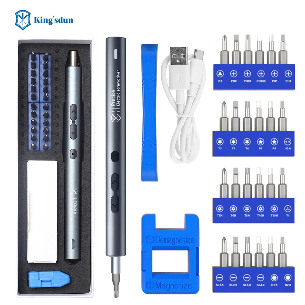 Kingsdun Mini Electric Screwdriver 28 in 1 Precision Electric Screwdriver Tool Set 3.7V Rechargeable Wireless Power Screwdriver