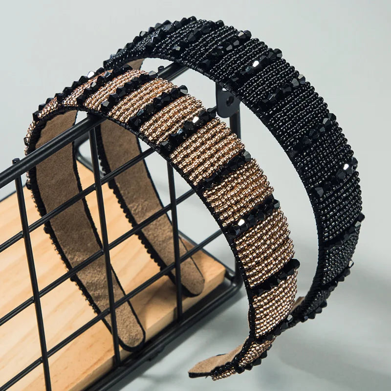 HOVANCI New Arrival Korea Elegant Beaded Headband Comfortable Broadside Rhinestone Crystal Hairband Women Accessories